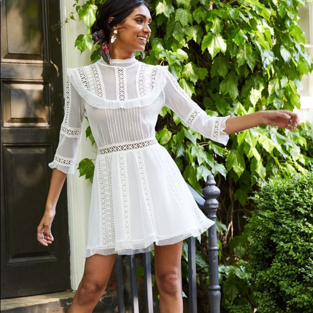 For Love and Lemons Victorina Tulle Mini Dress in White Size XS